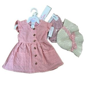 Little Lass Baby Girl Dress W/Hat & Diaper Cover